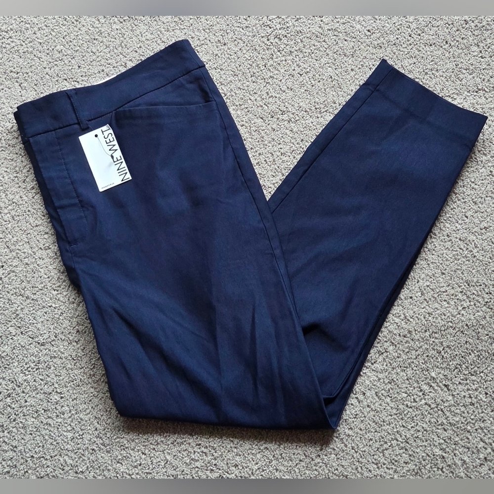 NWT Nine West Womens Navy Blue High Rise Slim Ankle Dress Pants, Size 16W Career